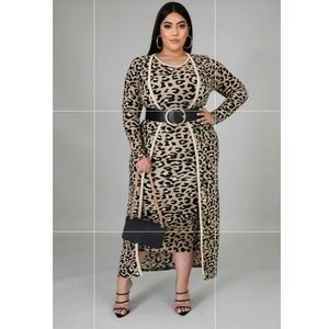 2piece dress & cardigan cheatah print set